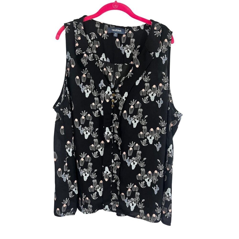 Modcloth Cactus Sheer Tank Top Black 3X Colorful Boho Indie‎ Folk Pastel Chic